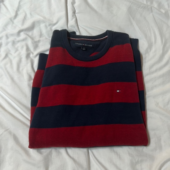 Tommy Hilfiger Sweaters - Tommy Hilfiger Red and Blue Striped Crewneck Sweater